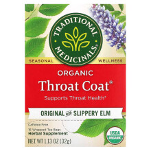 Traditional Medicinals, Throat Coat Biologique, Original avec Orme Rouge, Sans Caféine, 16 Sachets de Thé Emballés, 1,13 oz (32 g)