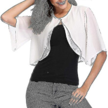 (XL,White)Cardigan court en mousseline de soie pour femmes, Bolero Shrug à manches courtes, ouvert sur le devant