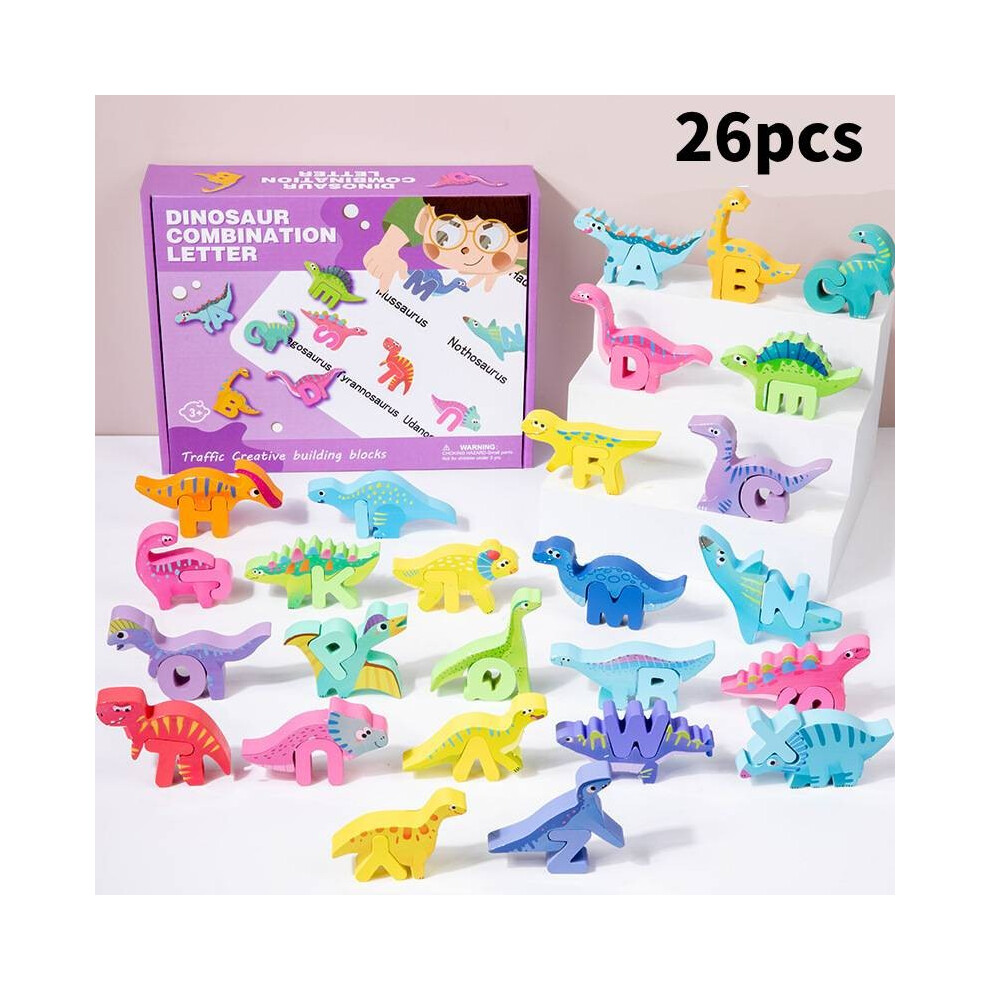 (Dinosaur )Alphabet en bois blocs animaux puzzle éducatif jouet développement des compétences préscolaire
