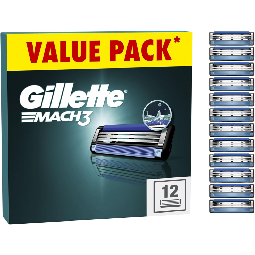 Gillette Mach3 Razor Blades Men, 12 Razor Blade Refills,