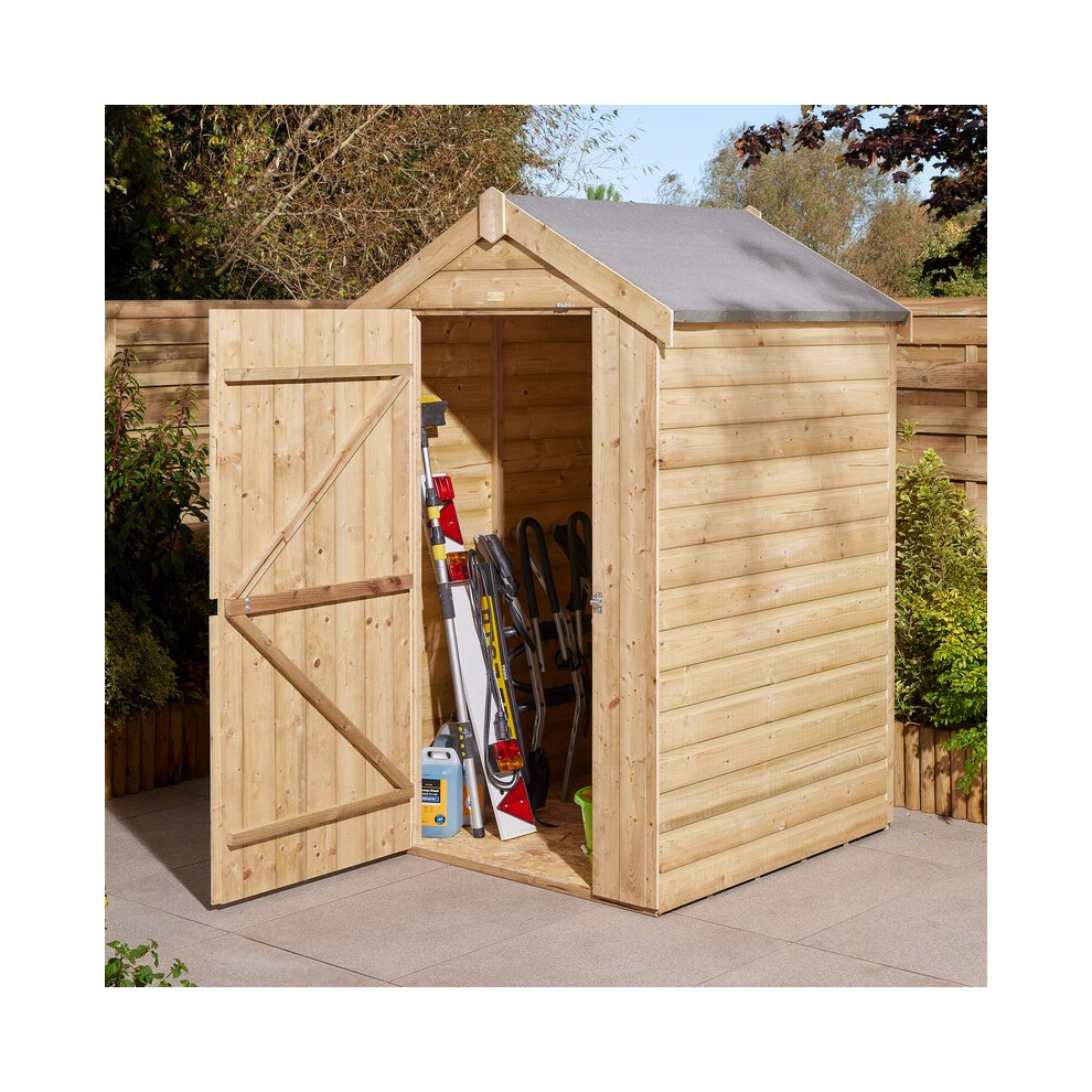 4 x 4 Feet Single Door Shiplap Apex Shed - Timber - L127 x W131.5 x H211 cm - Natural Timber Finish