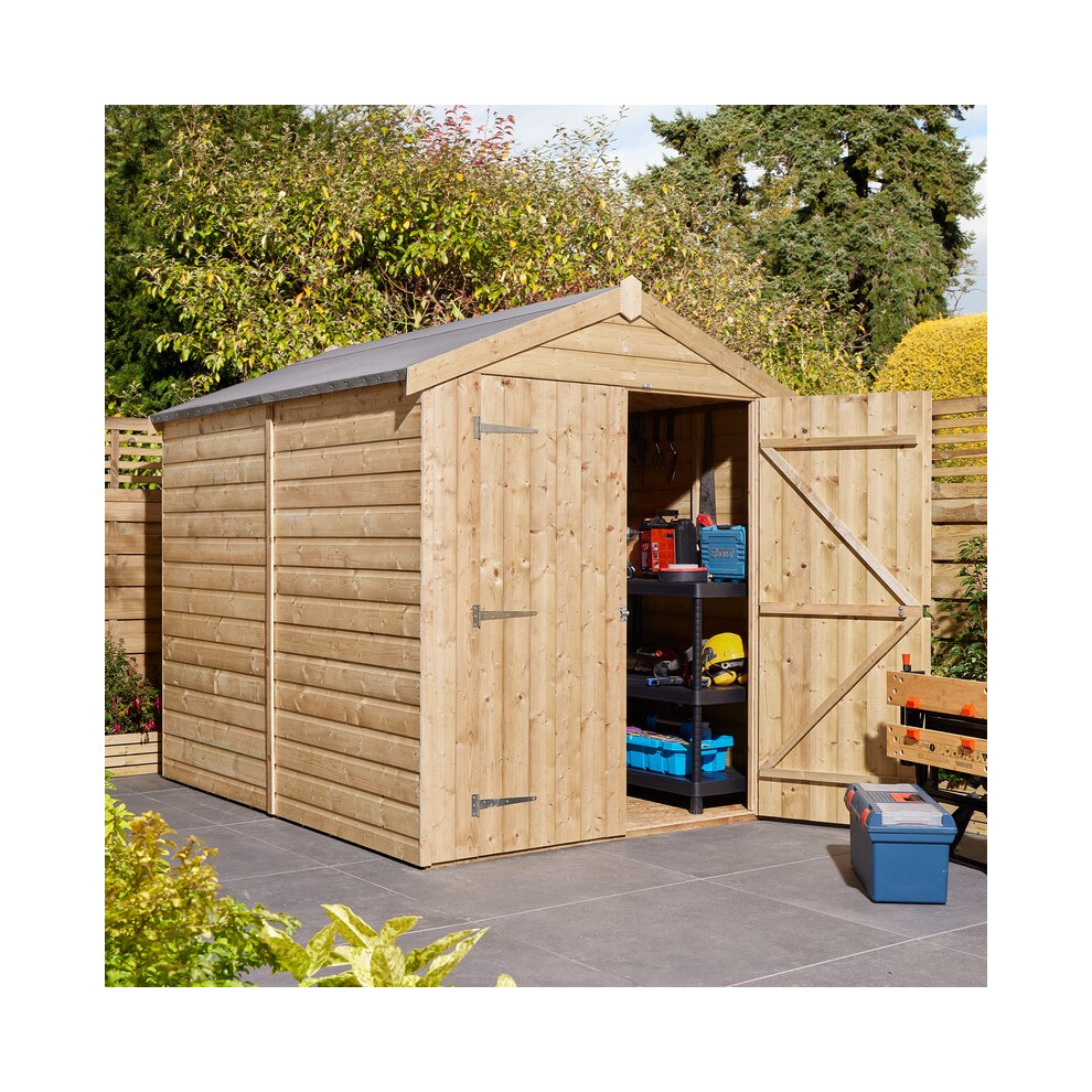 8 x 6 Feet Double Door Shiplap Apex Shed - Timber - L244 x W194 x H220 cm - Natural Timber Finish