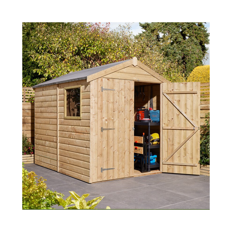 8 x 6 Feet Double Door Shiplap Apex Shed with window - Timber - L244 x W194 x H220 cm - Natural Timber Finish