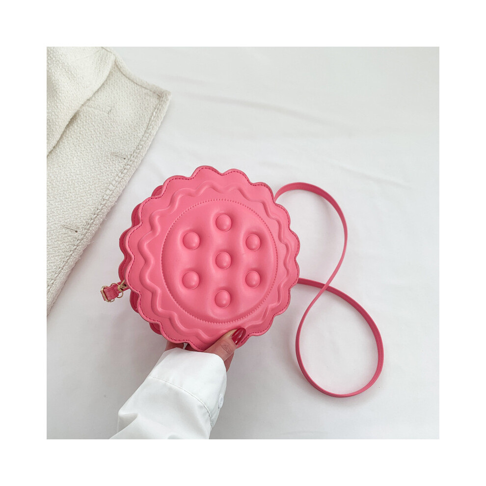 (Pink)Sac à bandoulière rond minimaliste tendance tissu PU doux sac élégant pour armoire femmes