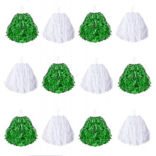 (green and white,12pcs)Pom Poms Cheerleading Metal Foil Cheerleading Pom Poms With Plastic Handles Cheer Pom Poms CY