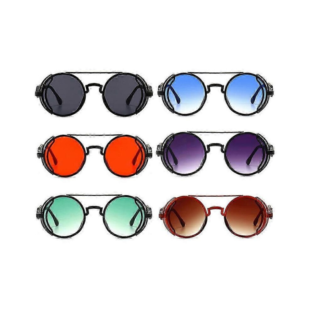 (Red) Retro Gothic Steampunk Sunglasses for Women Men Vintage Style Round Lens Metal Frame Hippie Sun Glasses
