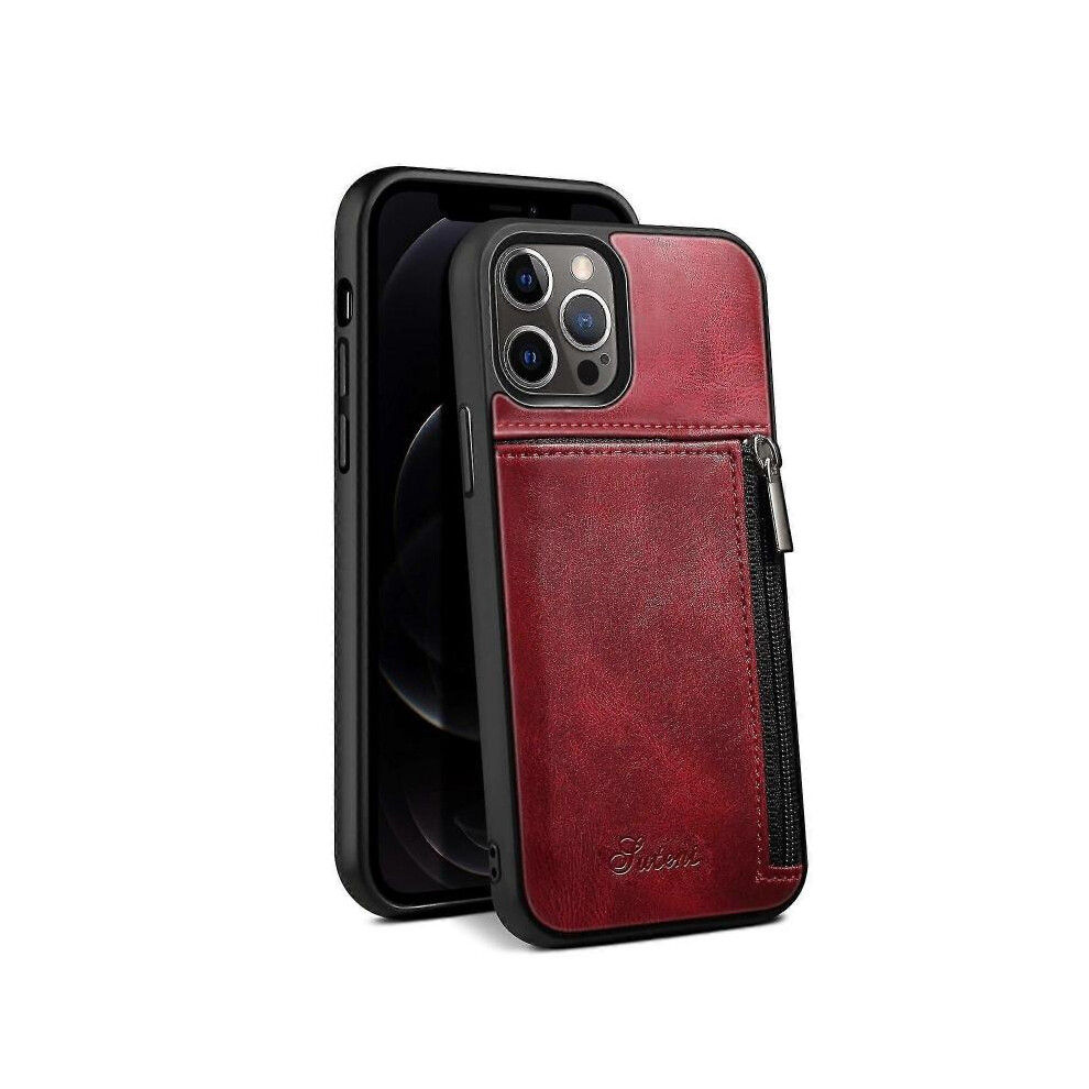 Wallet Phone Case for IPhone 13 Pro Slim PU Leather Back Protective Cover (Red)