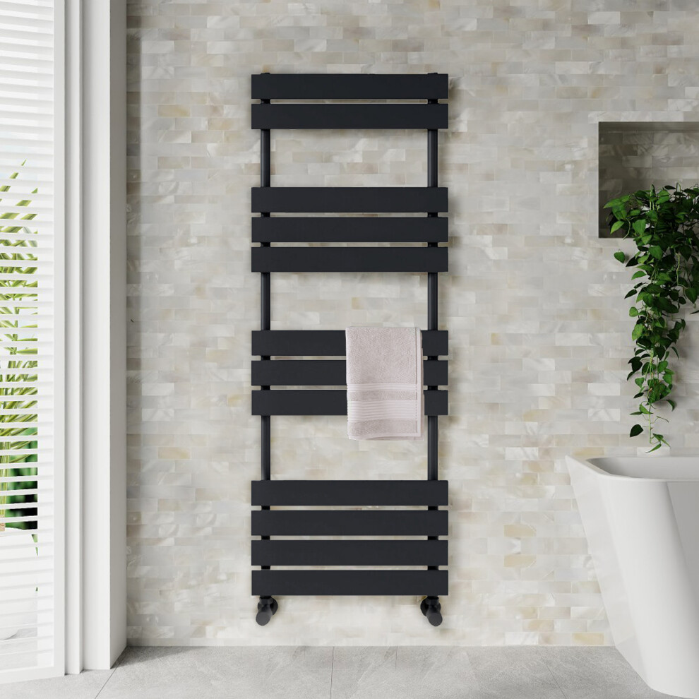Nes Home Black 1200 x 450mm Flat Panel Heated Towel Rail Radiator