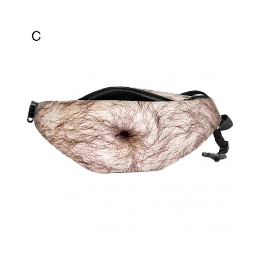 (Style C) Waist Belt Bum Bag 3d Funny Hairy Beer Fat Belly Fanny Pouch Bag Travel