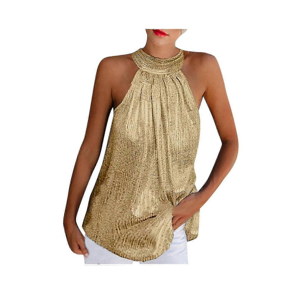 (2XL, Gold) New Women's Sequined Halter Top