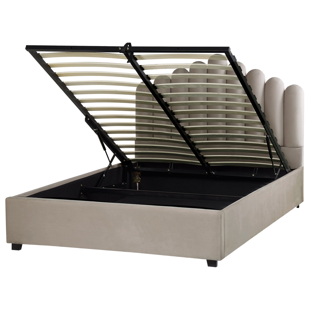 Ottoman Bed Velvet VINCENNES 140 x 200 cm (EU Double) Taupe