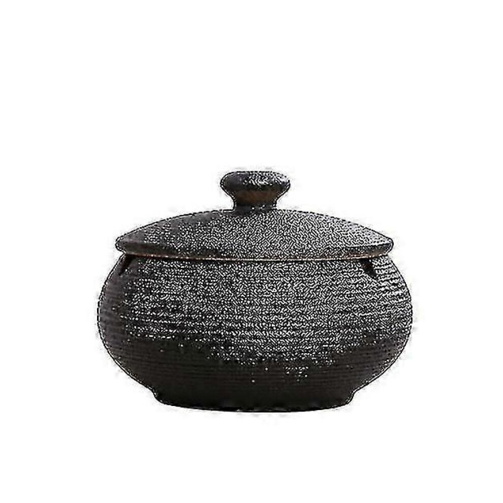 (black) Ceramic Ashtray With Windproof Lid For Indoor Outdoor