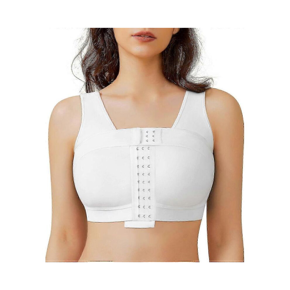 (XX-Large, White) Front Closure Compression Wireless Everyday Bra for Women Post Surgery Posture with Breast Support Band