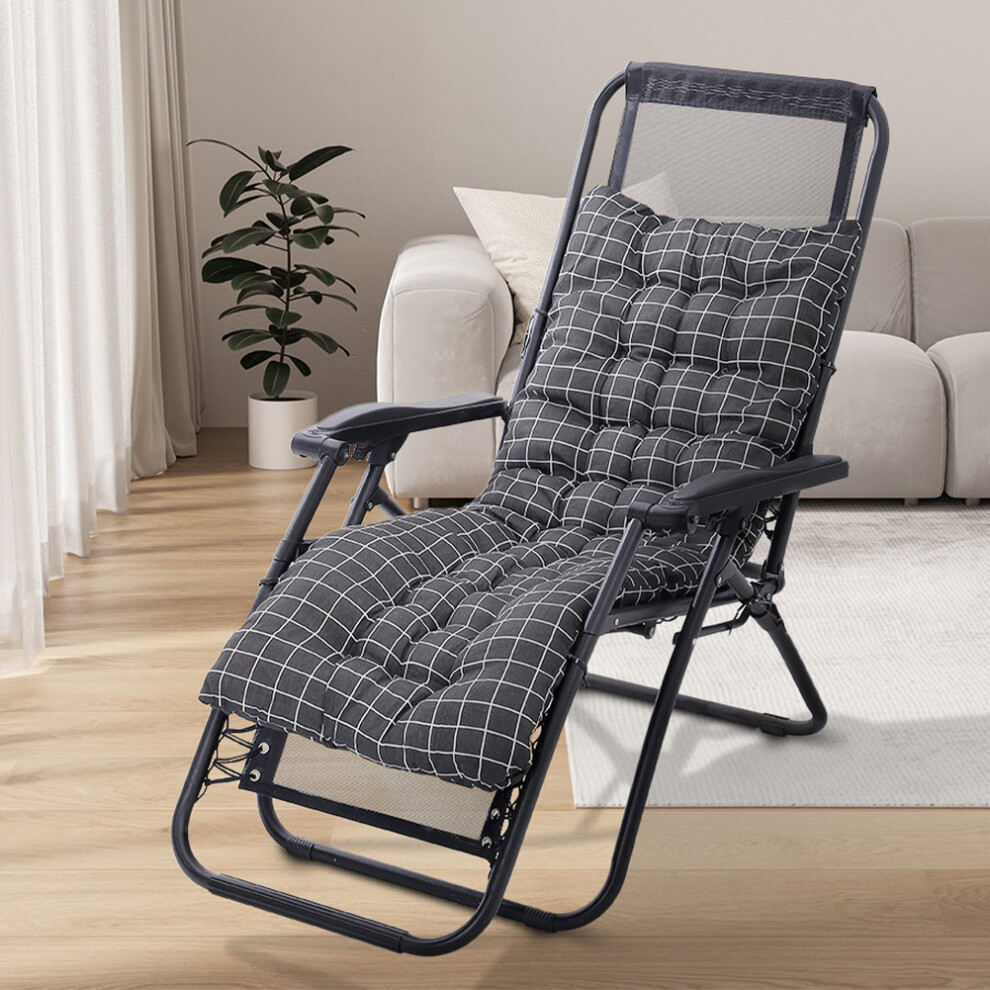 (170cm W x 48cm D x 8cm H) Linen Checked Stripe Chaise Lounge Chair Cushion