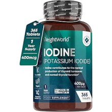 Iodine Tablets 400mcg - 365 Vegan Tablets - 1 Year Supply - High Strength Potassium Iodide - UK Made