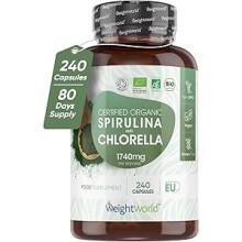 Spirulina and Chlorella Capsules - 240 Organic Vegan Capsules - 2.5+ Month Supply - Soil Association Certified
