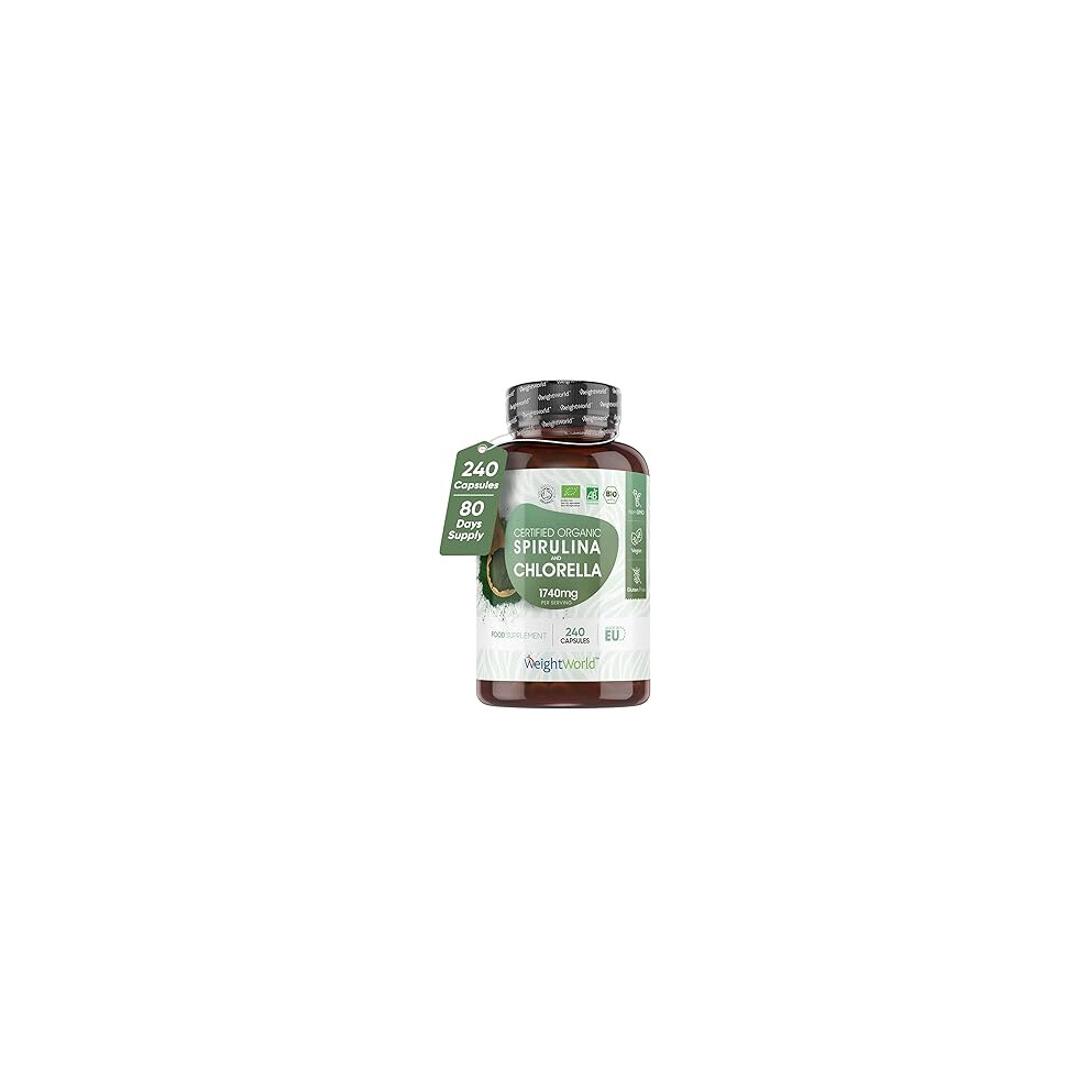 Weightworld Spirulina And Chlorella Capsules - 240 Organic Vegan Capsules - 2.5+ Month Supply - Soil Association Certified