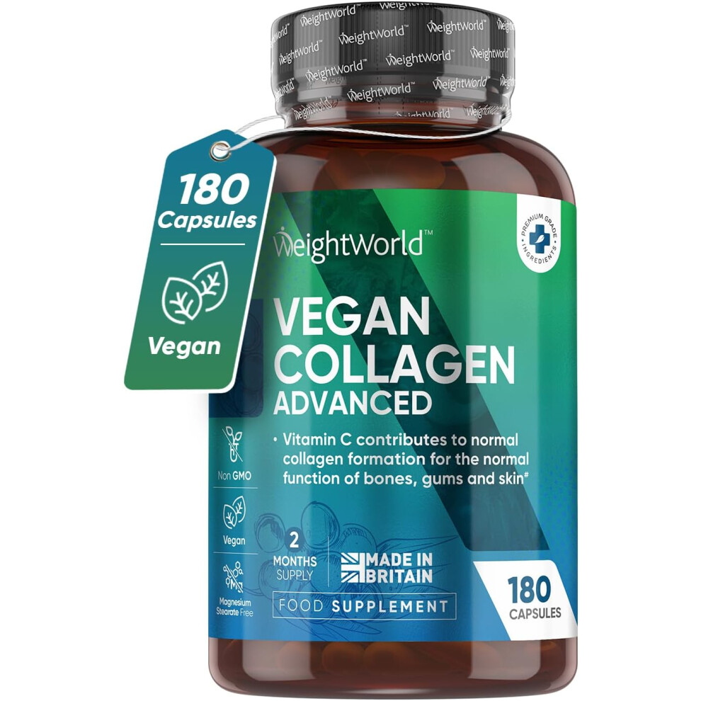 Weightworld Vegan Collagen Supplements With Hyaluronic Acid, Vitamin E & C - 120 Plant-Based Capsules - 2 Month Supply