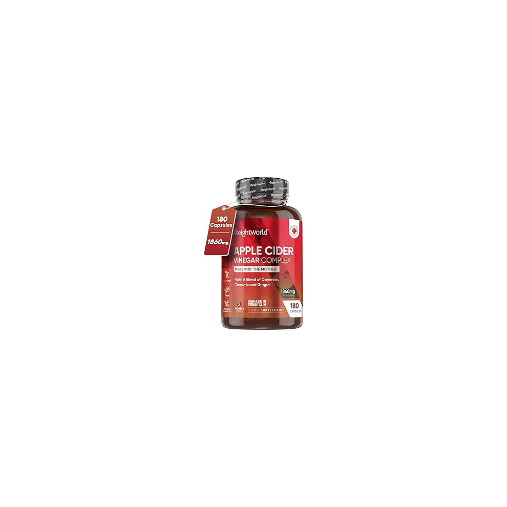 Weightworld Apple Cider Vinegar Capsules 1860Mg With Mother & Probiotics - 180 Vegan Tablets With Cayenne, Turmeric & Ginger