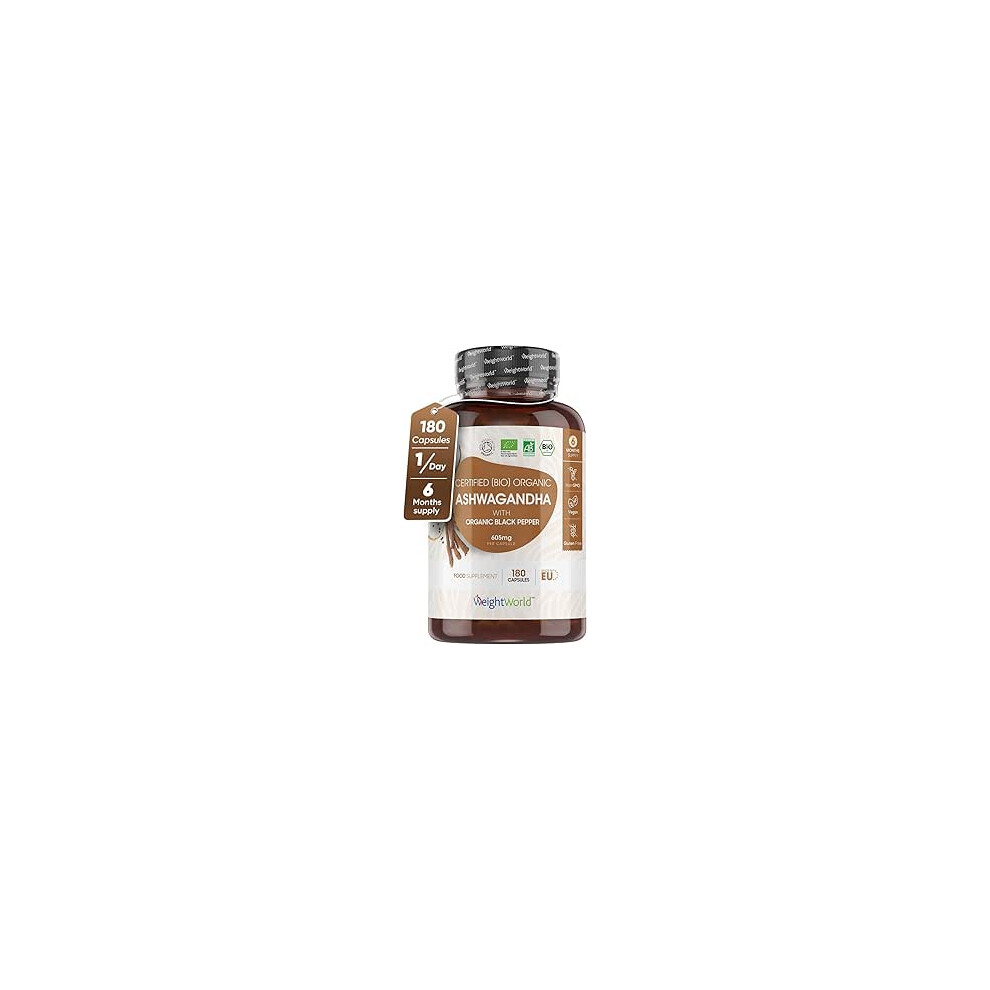 Organic Ashwagandha High Strength - 180 Vegan Capsules with Black Pepper - 6 Month Supply - Soil Association Certified