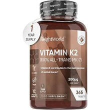 Vitamin K2 MK7 200mcg - 365 Vegan Tablets - 1 Year Supply - High Strength Menaquinone - UK Made