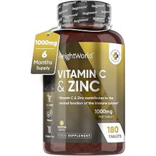 Vitamin C 1000mg & Zinc 10mg - 180 Vegan Tabs, 6 Months Supply