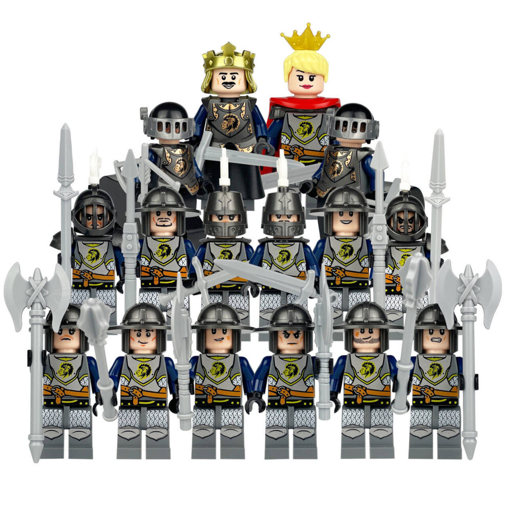 Bonxaif (16Pcs Medieval Knights - D) Medieval Knights Military Dragon Soldiers Building Castles Minifigures Fits Lego