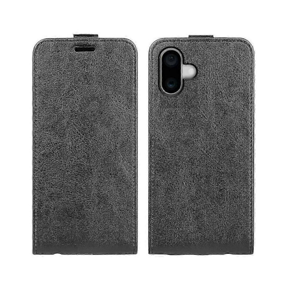 (Black) For iPhone 16 Case Card Slots Vertical Flip PU Leather Phone Cover