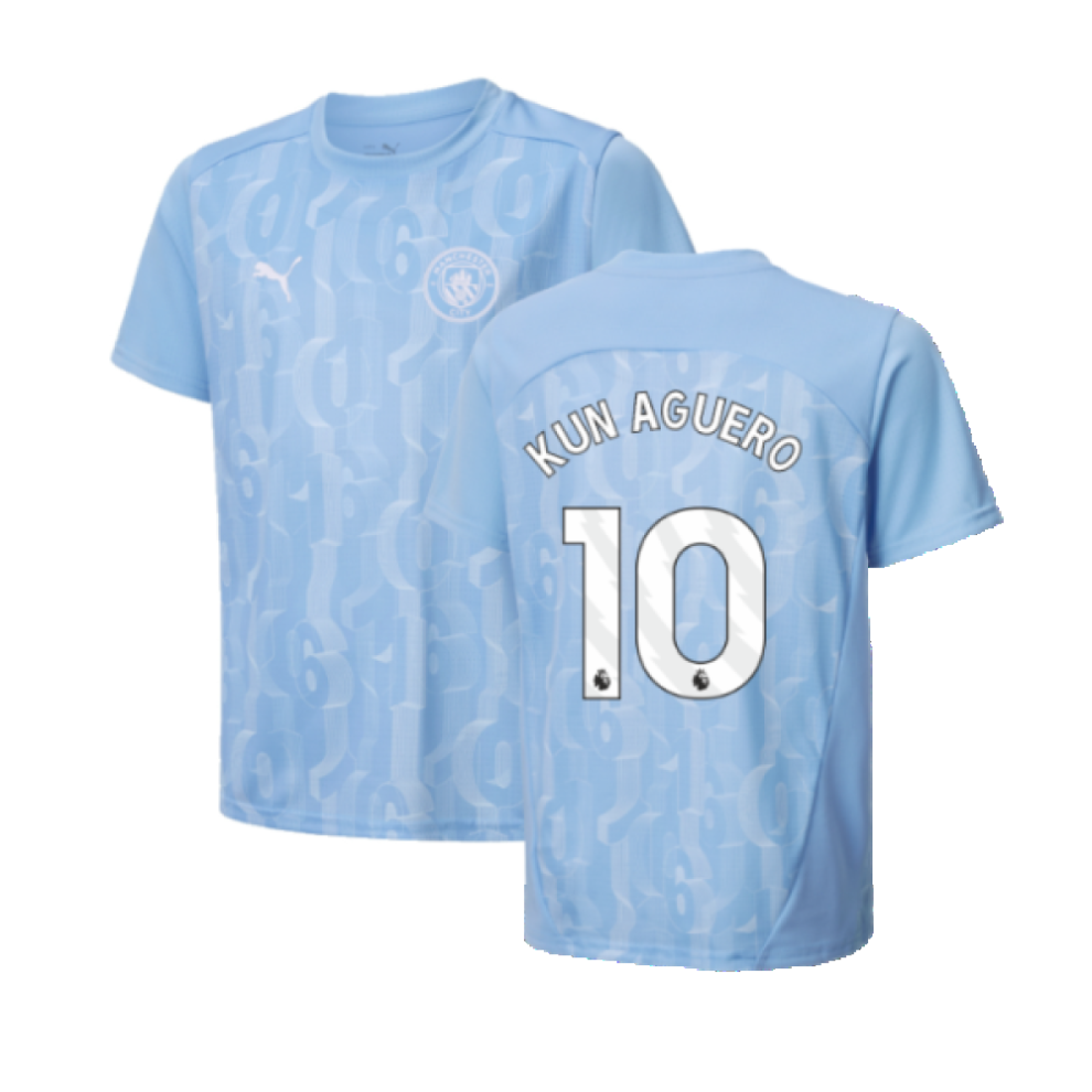 Puma (Xlb) 2024-2025 Man City Prematch Ss Shirt (Light Blue) - Kids (Kun Aguero 10)