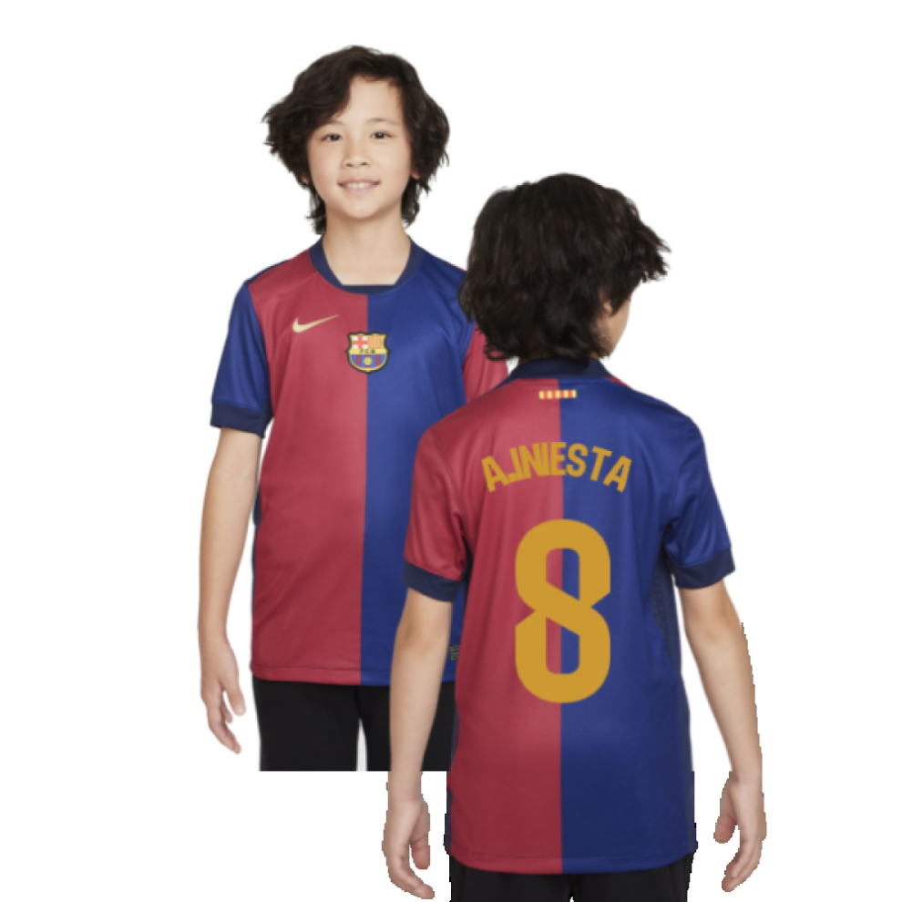 (SB) 2024-2025 Barcelona Home Shirt (Sponsorless) - Kids (A.Iniesta 8)