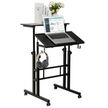 BarleyHome Mobile Stand Up Desk Height Adjustable Workstation Home Office Standing Computer Desk, Black