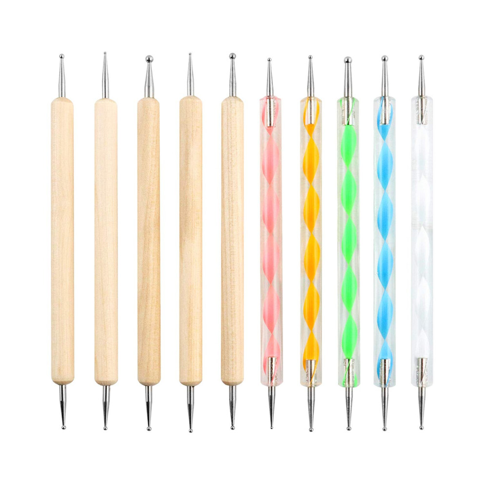 Qwork Qwork? Nail Dotting Pen, Dotting Painting Pen, Polish Carving Tool, Dotting Tools Set For Nail Art, Embossing Pattern, Clay Sculpting,10Pcs