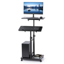 Hovadova Mobile Laptop Stand Desk, Standing or Sitting Rolling Computer Cart with Tower Stand, Adjustable Height 27.5" to 47.2" Portable Laptop Table