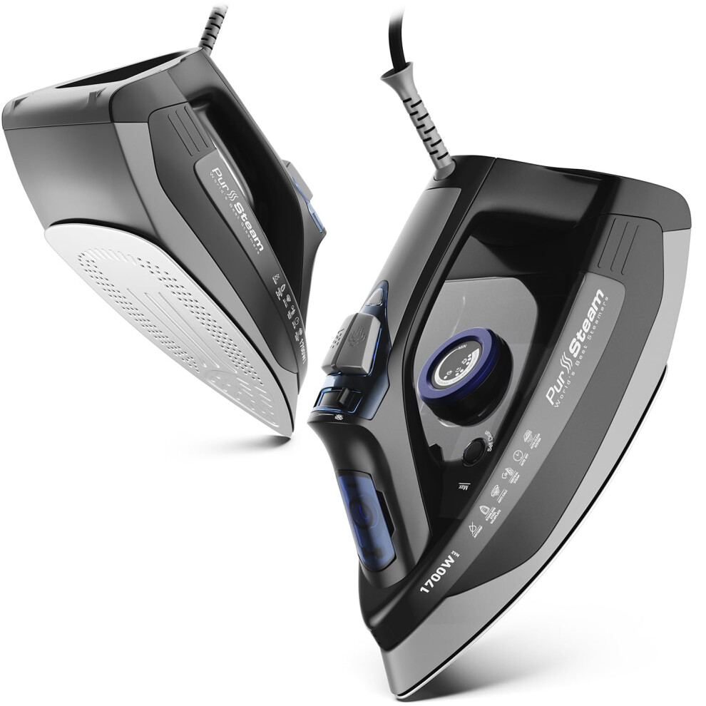 Pursteam World's Best Steamers Pursteam Steam Iron For Clothes 1700W With Self-Cleaning Nonstick Stainless Steel Soleplate, Auto Shutoff, Anti-Drip