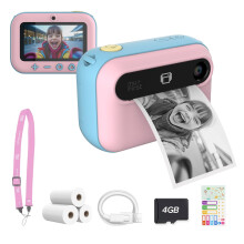 Cámara instantánea para niños, impresión sin tinta en 7 segundos - Gran angular - Zoom óptico - Compacta