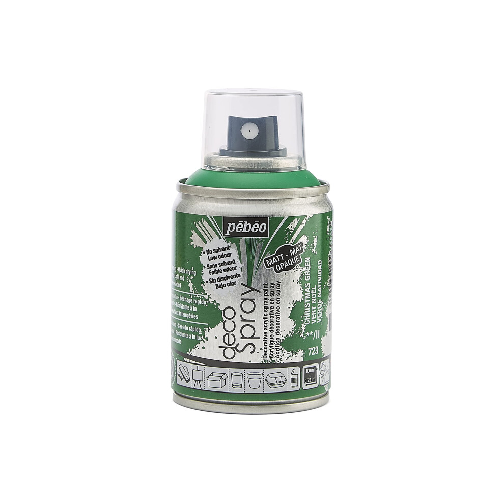 Pébéo - Peinture Acrylique en Spray - Pour la Décoration Multi Supports en Intérieur et Extérieur - Base Eau, Faible Odeur - 100 ml - Finition Mate - Coloris Vert Noël-image
