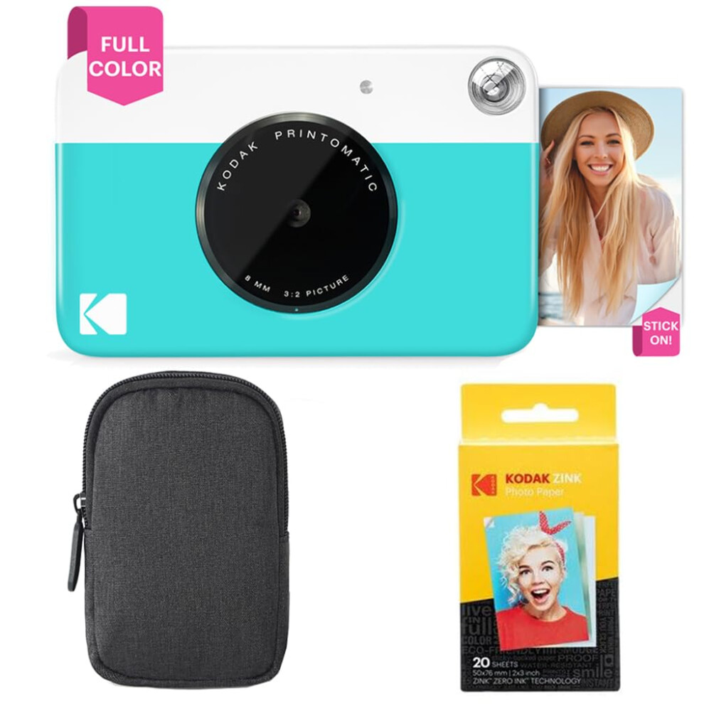 KODAK Printomatic Instant Camera (Blue) Basic Bundle + Zink Paper (20 Sheets) + Deluxe Case + Comfortable Neck Strap-image-OPC-PGZ2Q9S-NEW