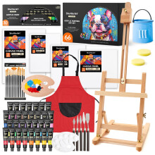 Shuttle Art 66 Pack Acrylic Paint Set, Acrylic Painting Set with 30 Colours Acrylic Paint, Wooden Easel, Blank Canvas, Paint Brushes, Palette, Art