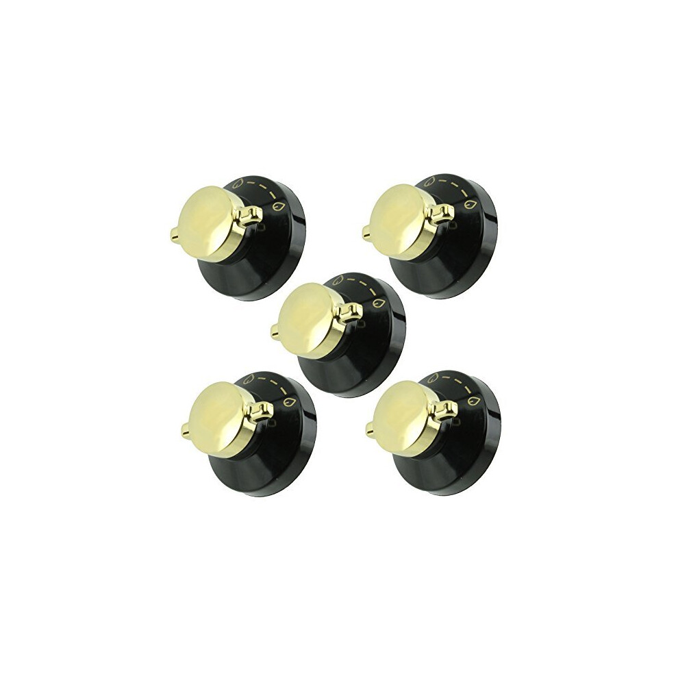 Stoves Genuine Gas Oven / Cooker / Hob Flame Control Knob (Black & Gold, Pack of 5)