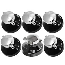 Stoves Gas Hob Oven Cooker Knobs Flame Control Switch (Pack of 6, Black/Silver)