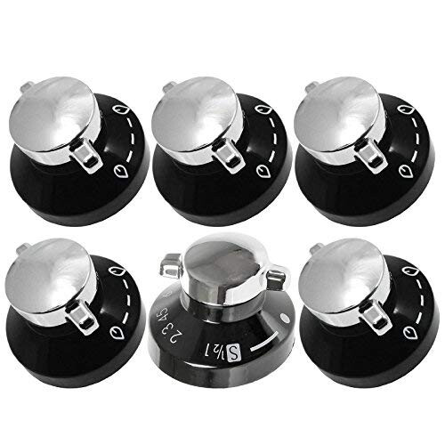 Stoves Stoves Gas Hob Oven Cooker Knobs Flame Control Switch (Pack of 6, Black/Silver)