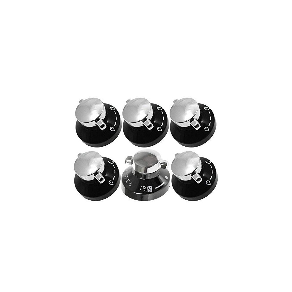 Stoves Gas Hob Oven Cooker Knobs Flame Control Switch (Pack of 6, Black/Silver)