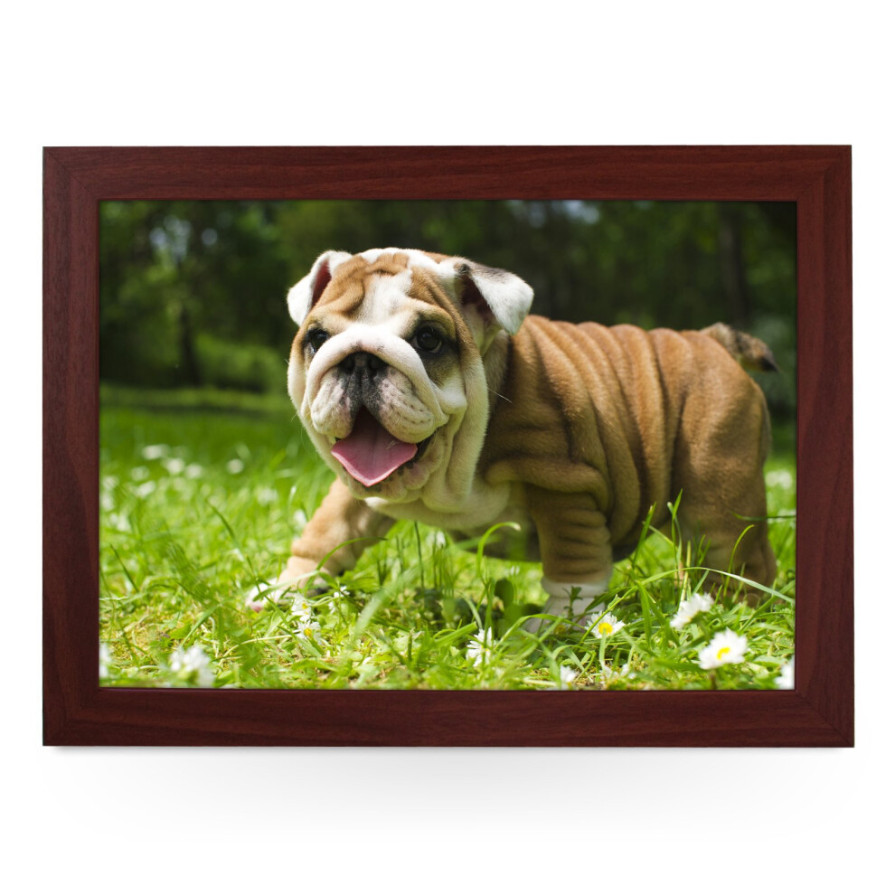 Portable Lap Desk Tray (English Bulldog Puppy) Handmade Wooden Frame, Beanbag Cushioned Bottom | Computers, Laptops, Meals, Food | L0142 Brown 5060514772904