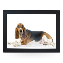 Portable Lap Desk Tray (Basset Hound Dog) Handmade Wooden Frame, Beanbag Cushioned Bottom | Computers, Laptops, Meals, Food | L0150 Black