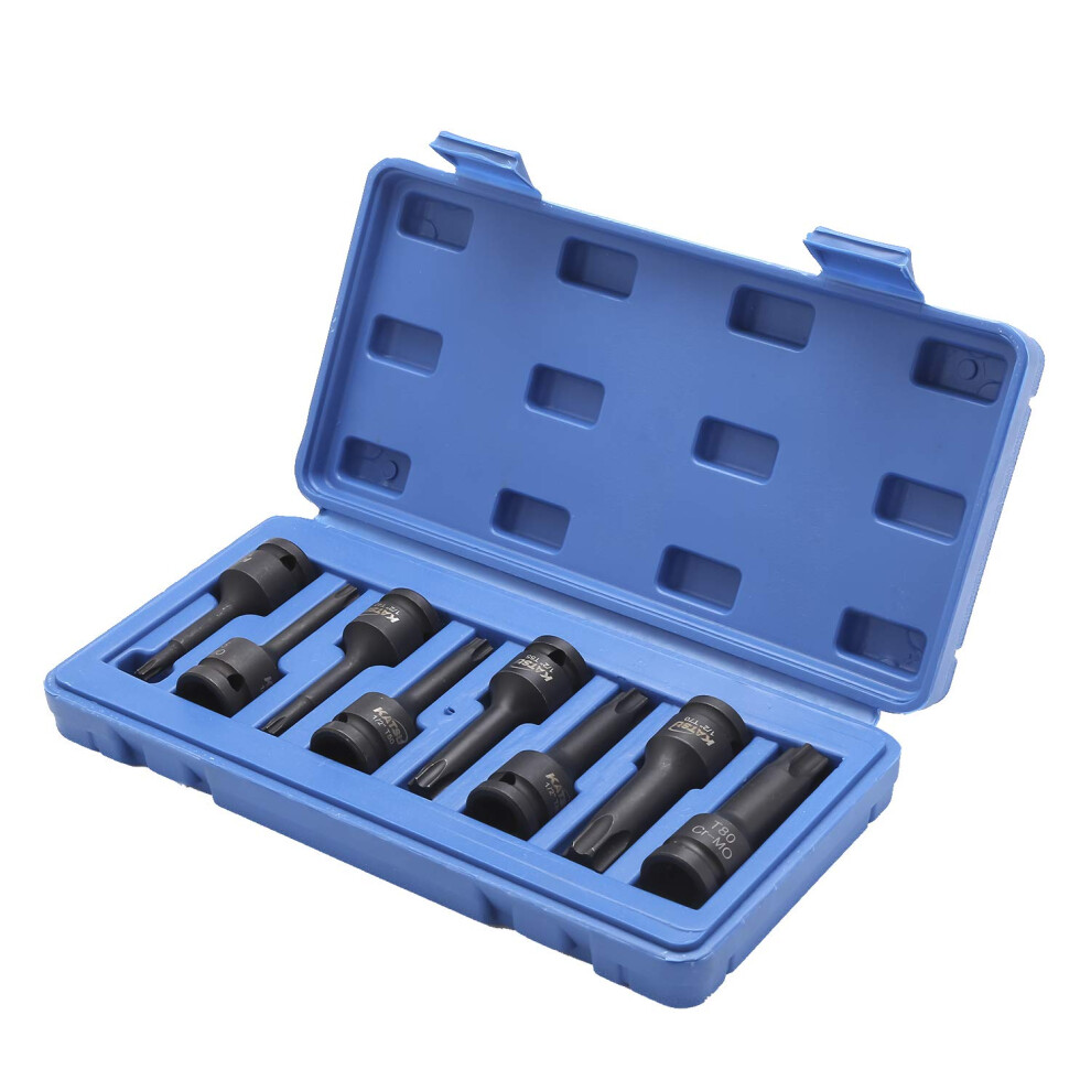 Katsu 1/2 Inch Drive Torx Deep Impact Socket Set 8Pcs T30-T80 Heavy Duty Socket Bits, High Grade Chrome-Moly Steel, Automotive Trucks Tractors Engines 5060524766597
