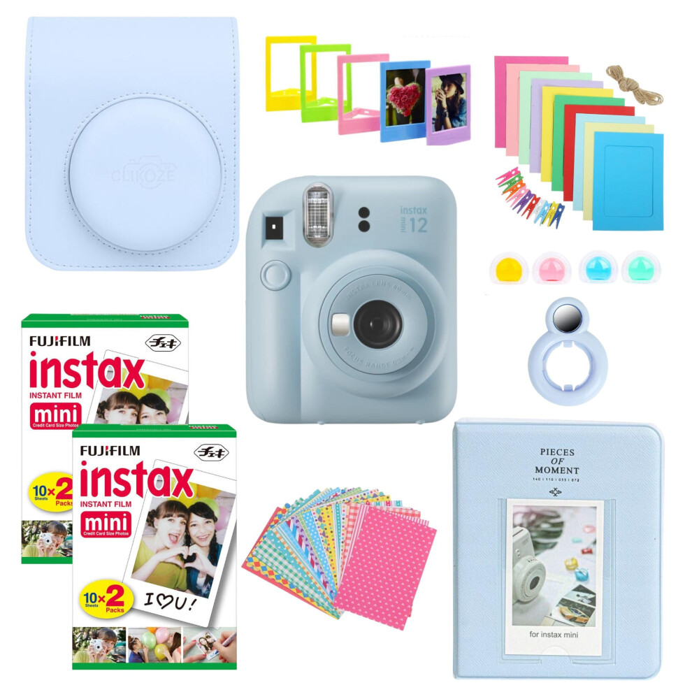 Clikoze Instant Camera Bundle With Fujifilm Mini 12 Pastel Camera, Fujifilm 40 Shot Mini Film, Clikoze Mini 12 Case, Mini Album Book, Film Blue 5061029100695