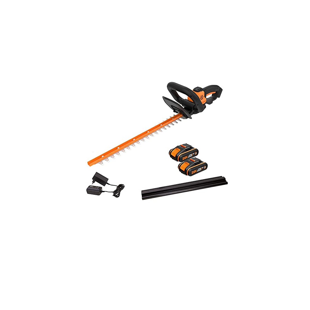 Worx Wg261e.1 20V Cordless Hedge Trimmer, 45Cm Dual-Action Blades, With 2 X 2.0Ah Batteries And Charger