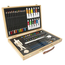 Elements 46 Pieces Mixed Media Art Set - Art Set with Wooden Storage Case Artist Set with Mannequin, Acrylic Paints, Oil Pastels, Coloured Pencils for