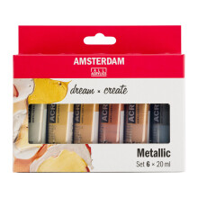 Amsterdam Standard Series Acrylic Paint Set | Metallic Set (6 x 20 ml Tubes) | 6 Shiny Metallic Colors | Special Effect Paint