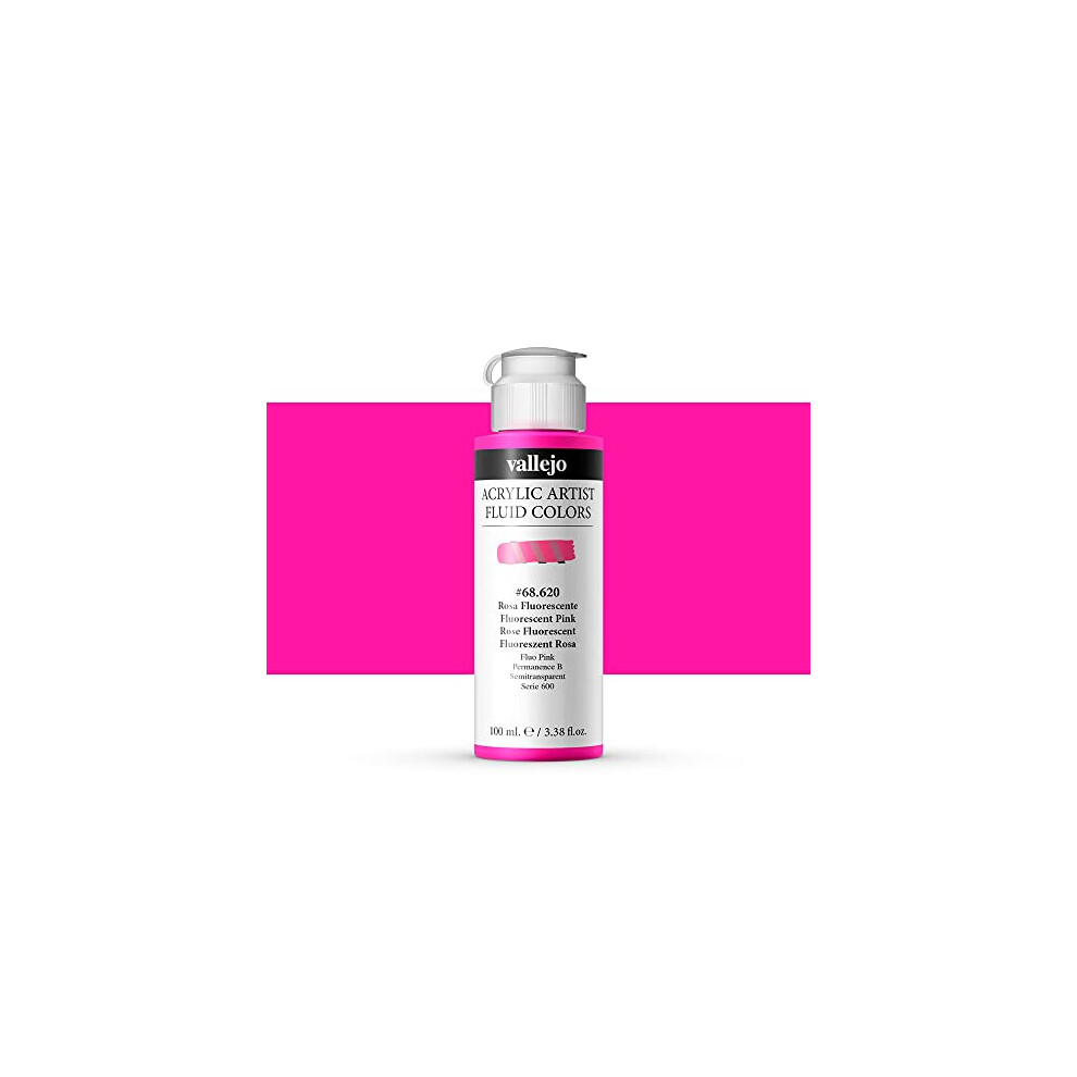Vallejo : Fluid Artist Acrylic Paint : 100ml : Fluorescent Pink